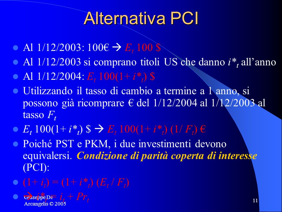 Alternativa PCI Al 1/12/2003: 100€  Et 100 $