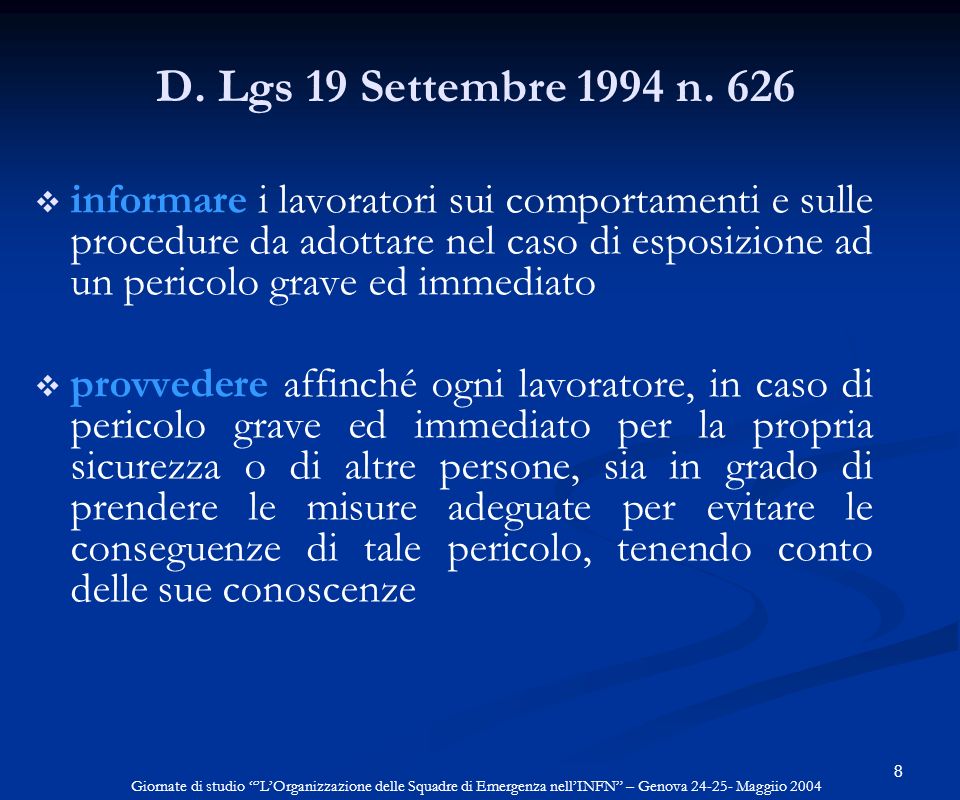 D. Lgs 19 Settembre 1994 n. 626