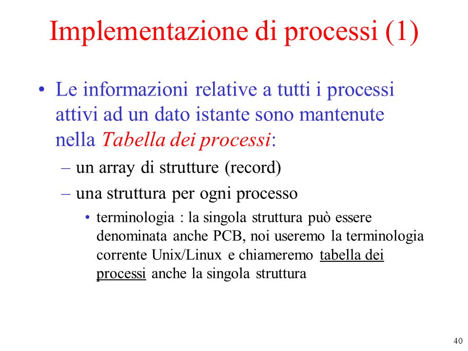 Implementazione di processi (1)