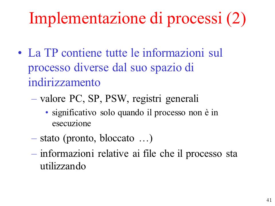 Implementazione di processi (2)