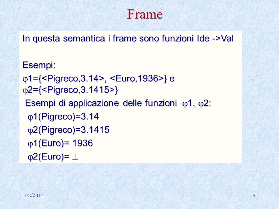 Frame In questa semantica i frame sono funzioni Ide ->Val Esempi: