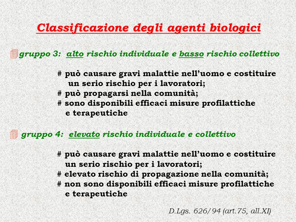 Classificazione degli agenti biologici