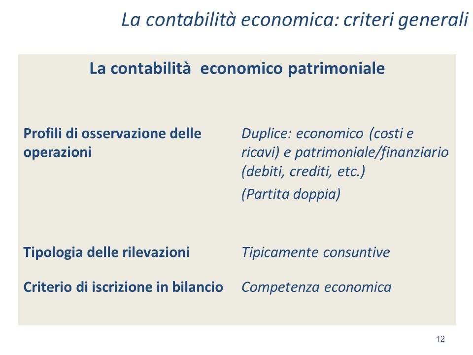 La contabilità economica: criteri generali