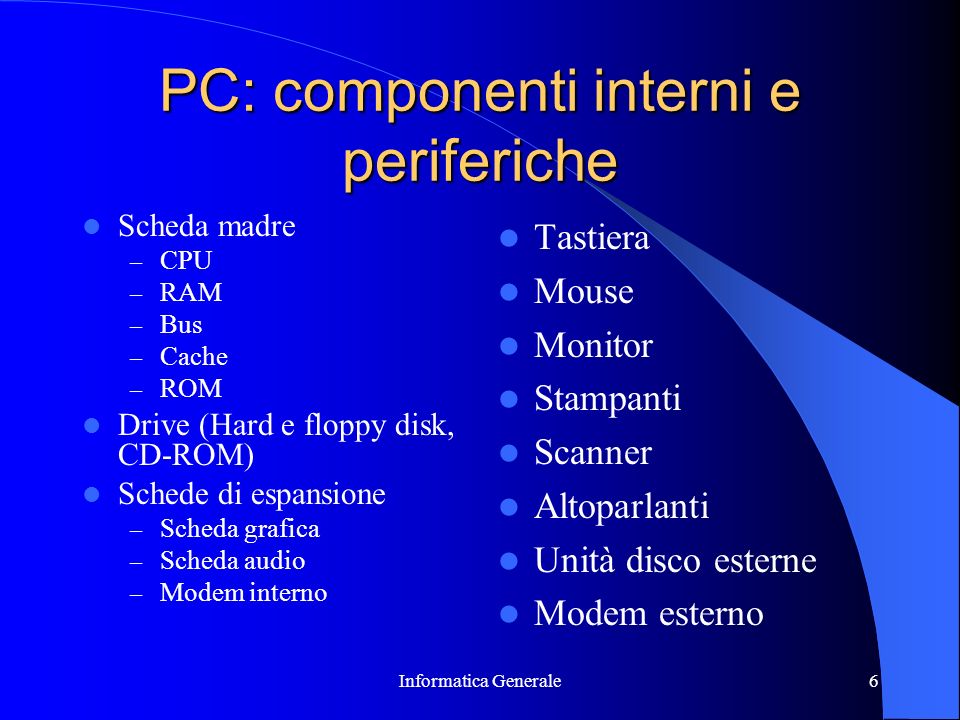 PC: componenti interni e periferiche