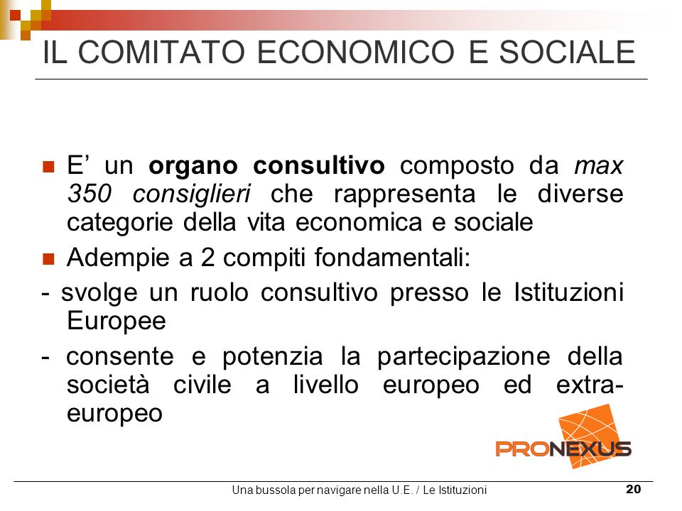 IL COMITATO ECONOMICO E SOCIALE