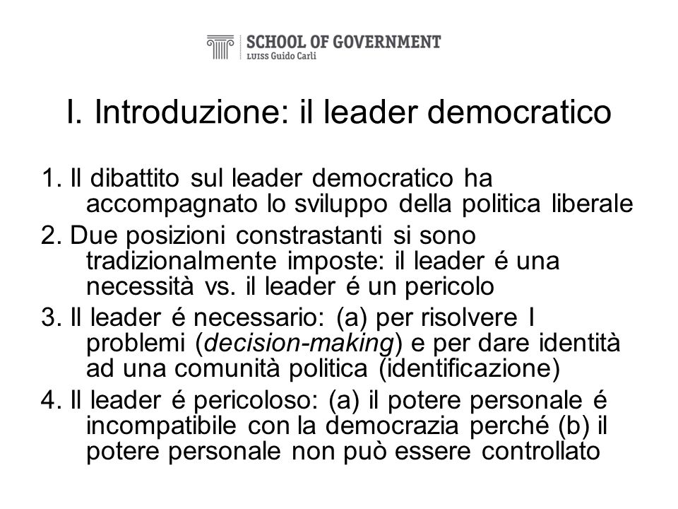 I. Introduzione: il leader democratico