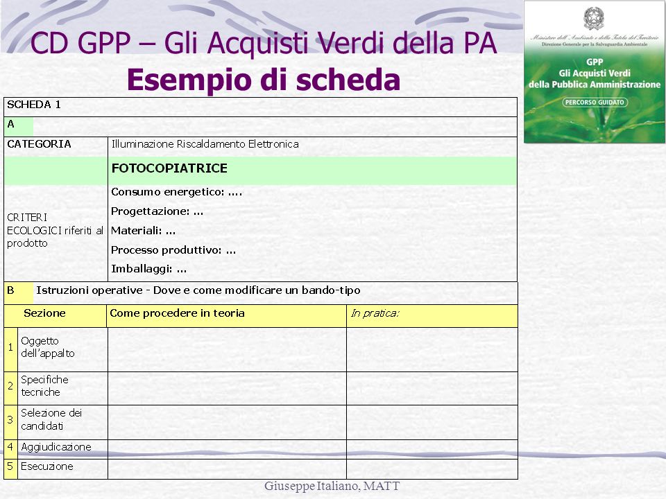 CD GPP – Gli Acquisti Verdi della PA Esempio di scheda