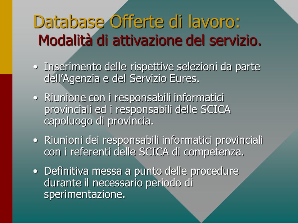 Database Offerte di lavoro: Modalità di attivazione del servizio.