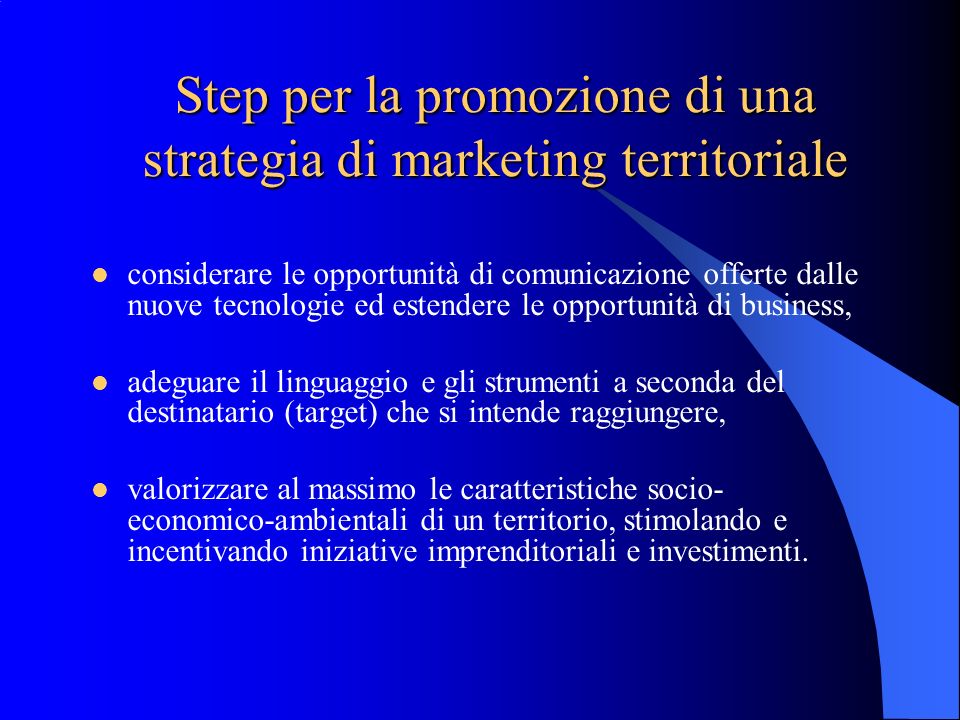 Step per la promozione di una strategia di marketing territoriale