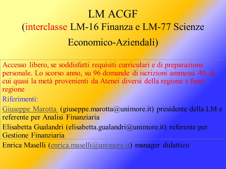 LM ACGF (interclasse LM-16 Finanza e LM-77 Scienze Economico-Aziendali)