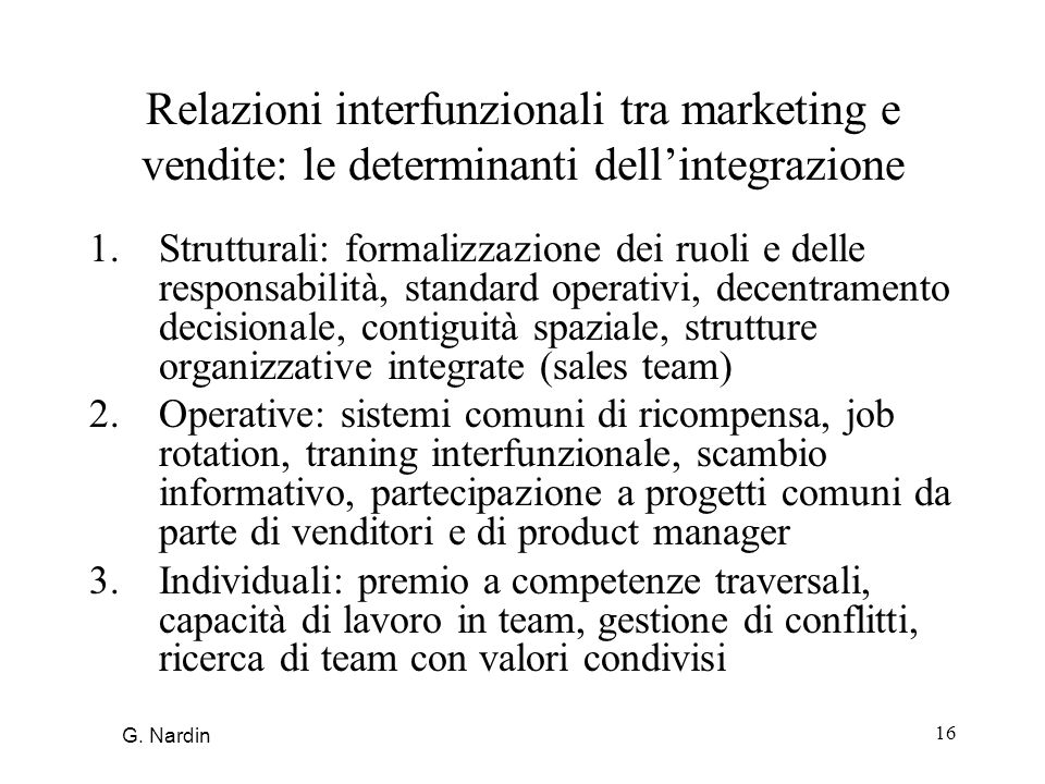 Relazioni interfunzionali tra marketing e vendite: le determinanti dell’integrazione