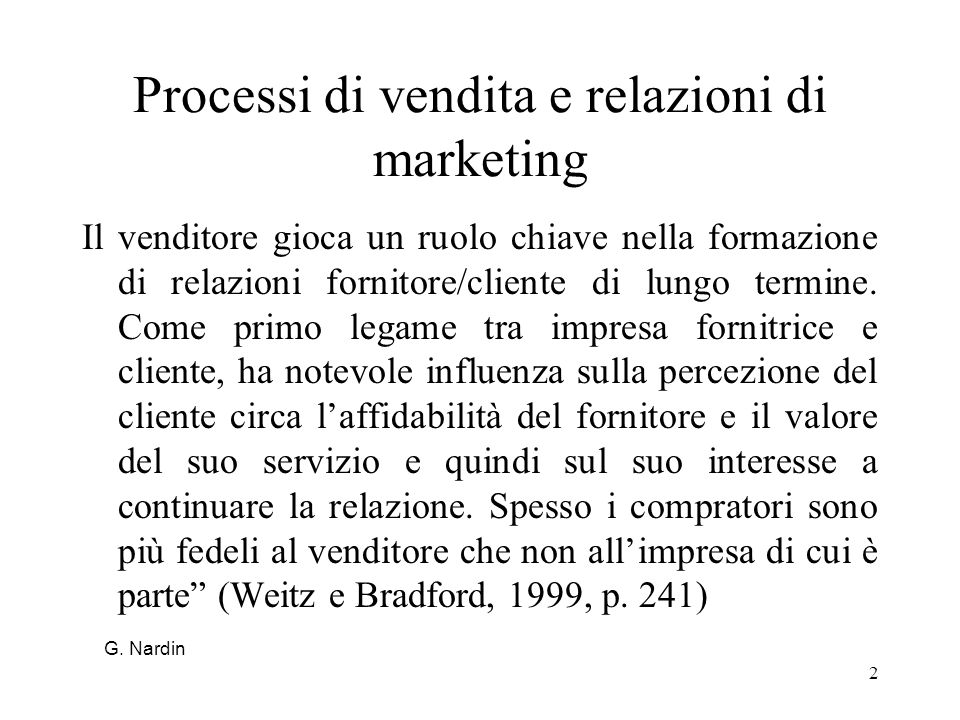 Processi di vendita e relazioni di marketing
