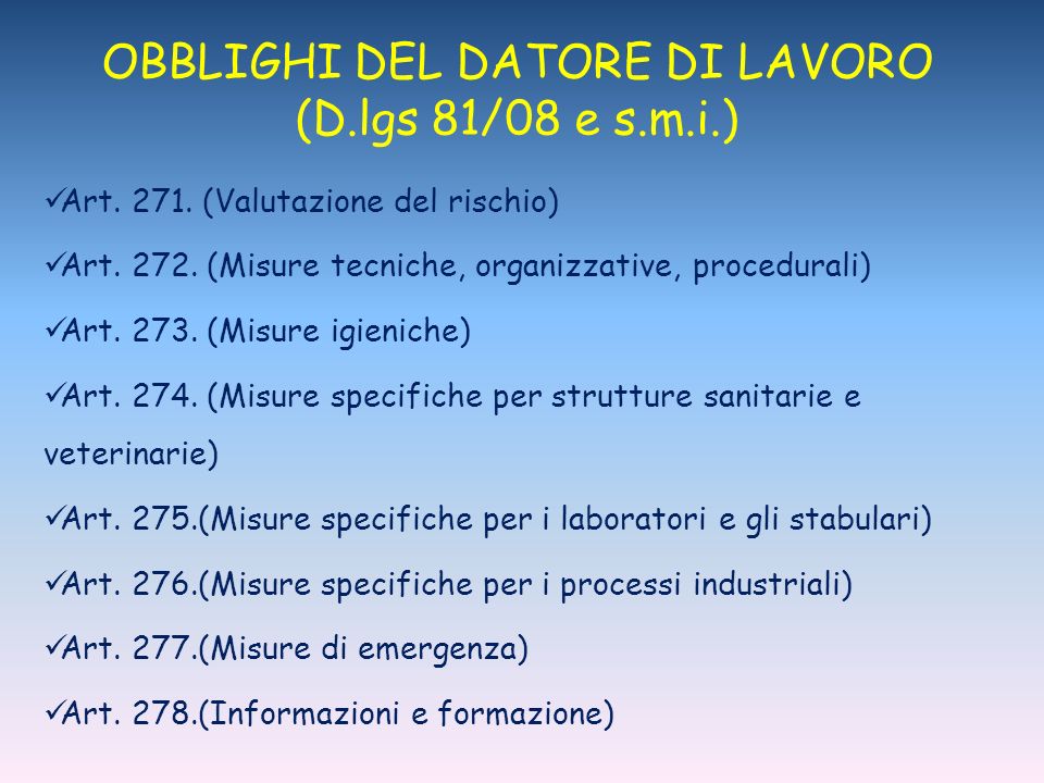 OBBLIGHI DEL DATORE DI LAVORO (D.lgs 81/08 e s.m.i.)