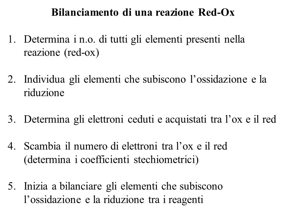 Bilanciamento di una reazione Red-Ox