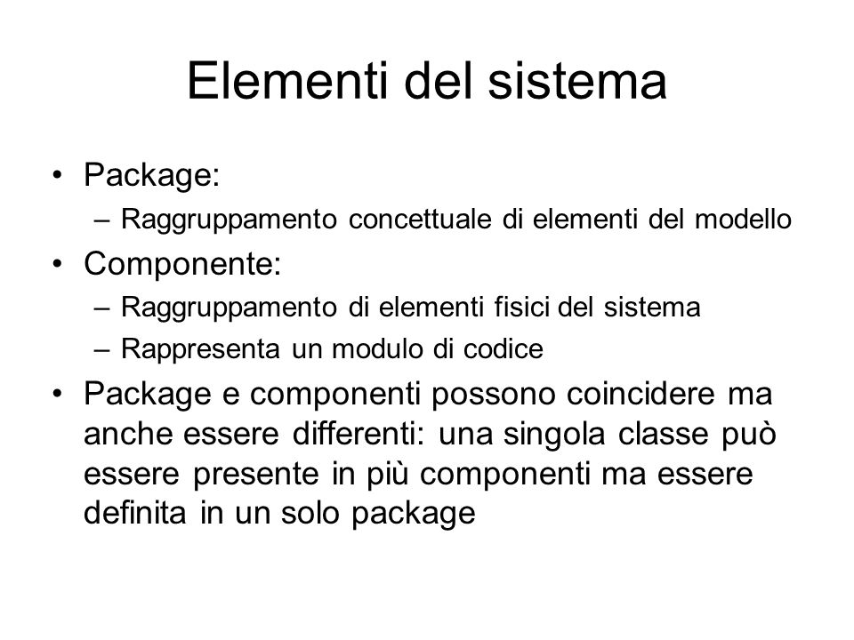 Elementi del sistema Package: Componente: