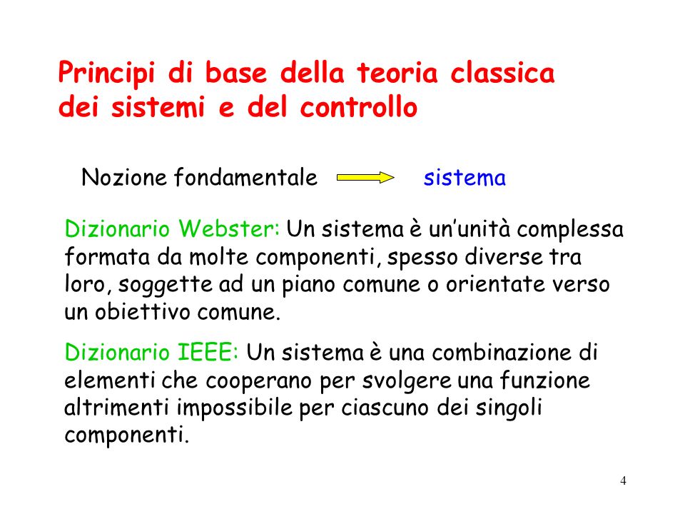 Principi di base della teoria classica dei sistemi e del controllo