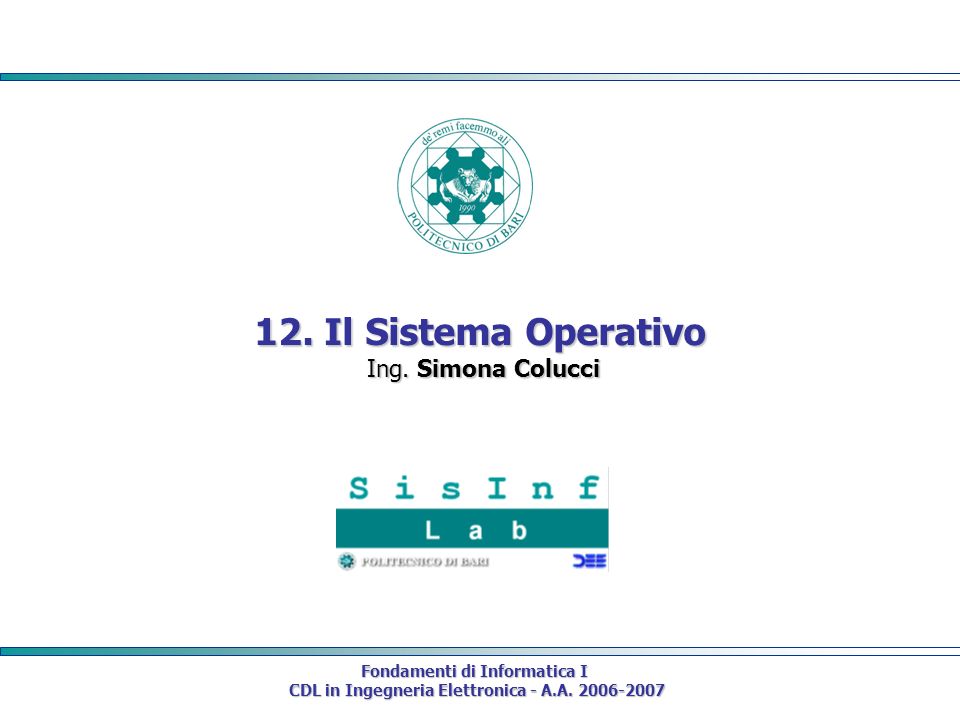 12. Il Sistema Operativo Ing. Simona Colucci