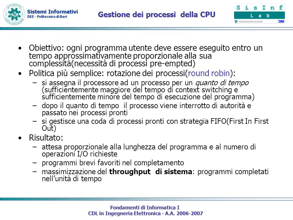Gestione dei processi della CPU