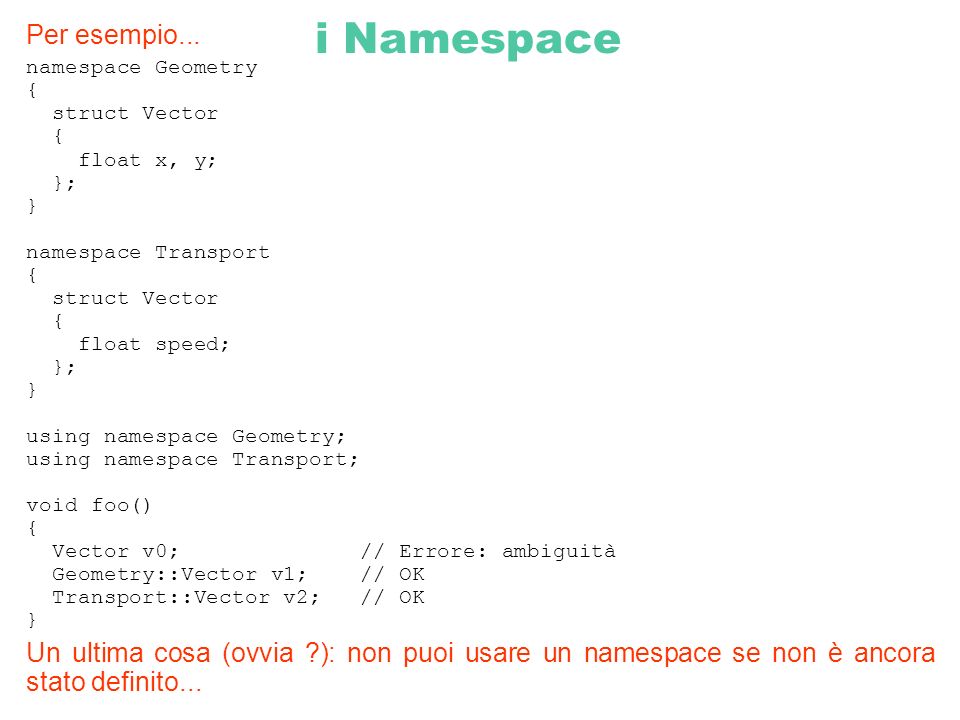 i Namespace Per esempio...