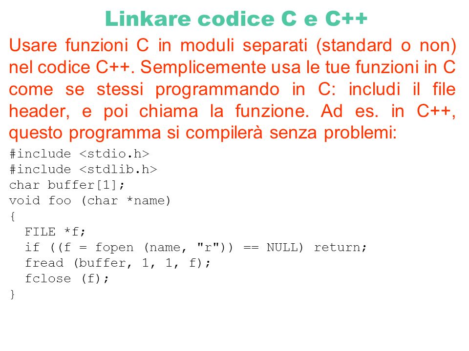Linkare codice C e C++