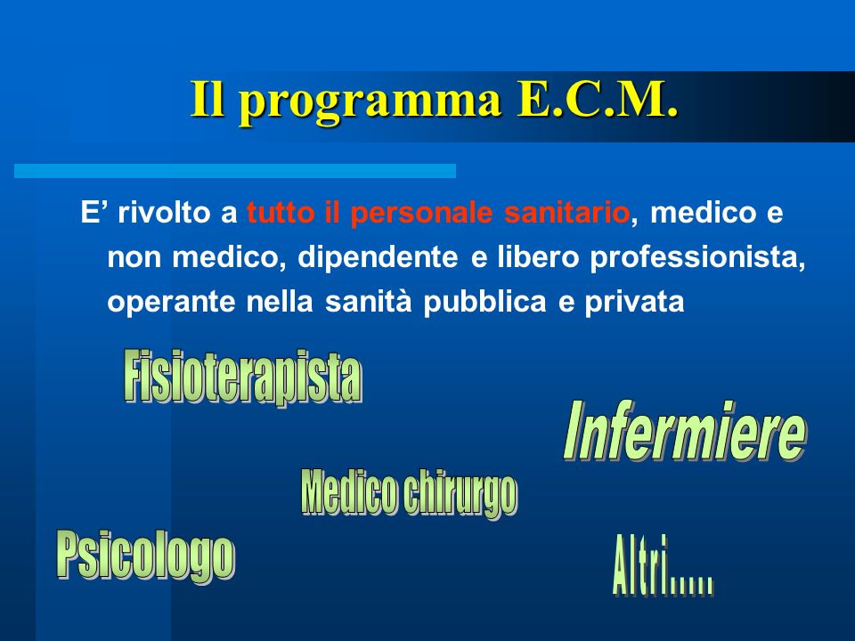 Il programma E.C.M. Fisioterapista Infermiere Medico chirurgo
