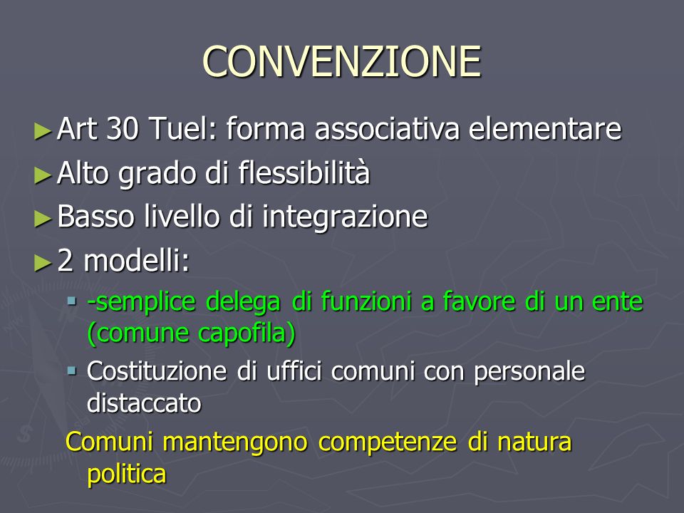 CONVENZIONE Art 30 Tuel: forma associativa elementare