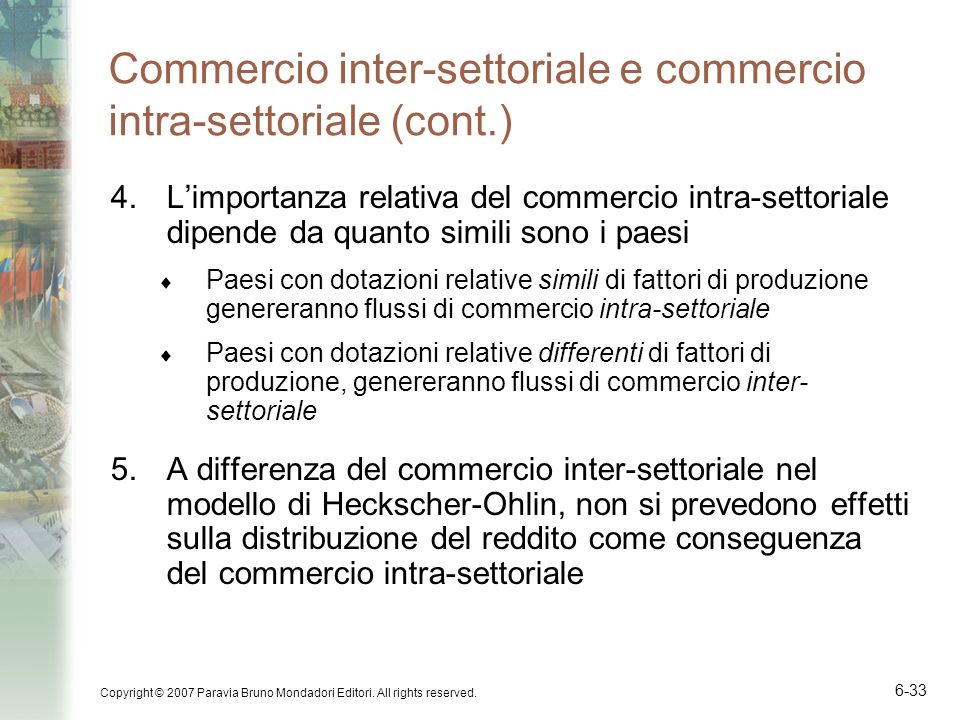 Commercio inter-settoriale e commercio intra-settoriale (cont.)