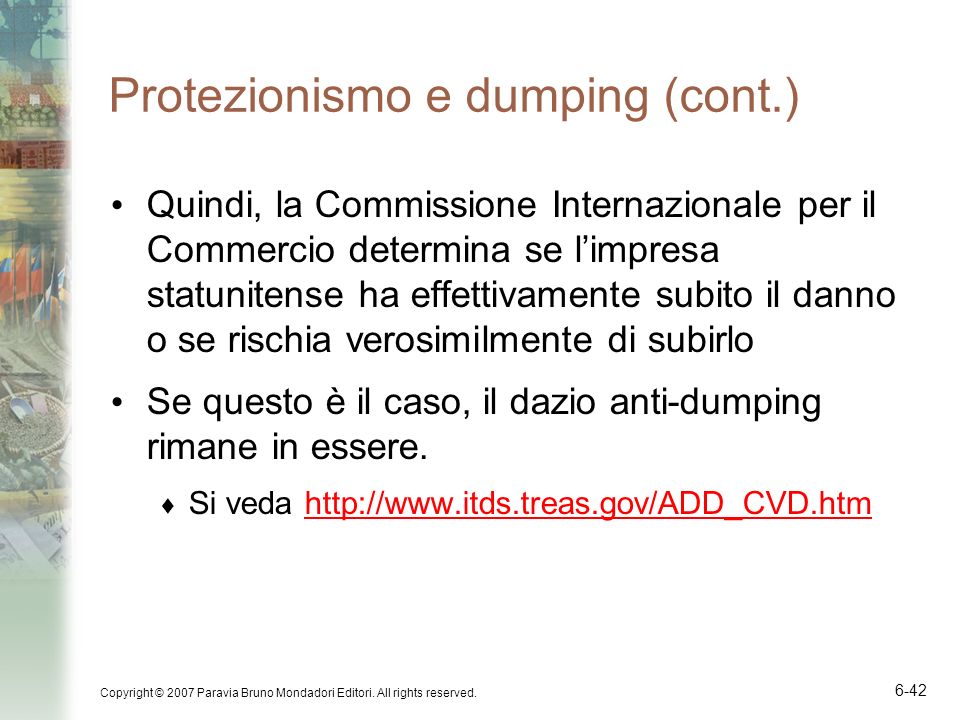 Protezionismo e dumping (cont.)