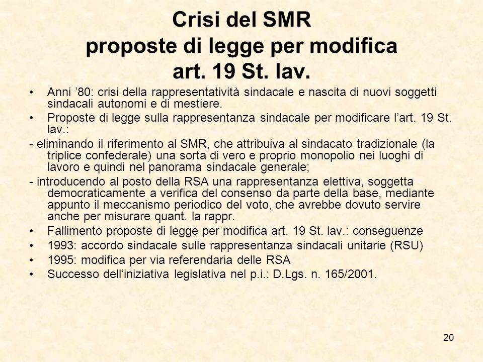 Crisi del SMR proposte di legge per modifica art. 19 St. lav.