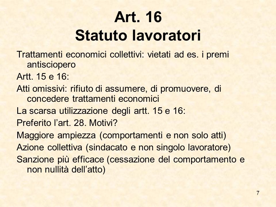 Art. 16 Statuto lavoratori