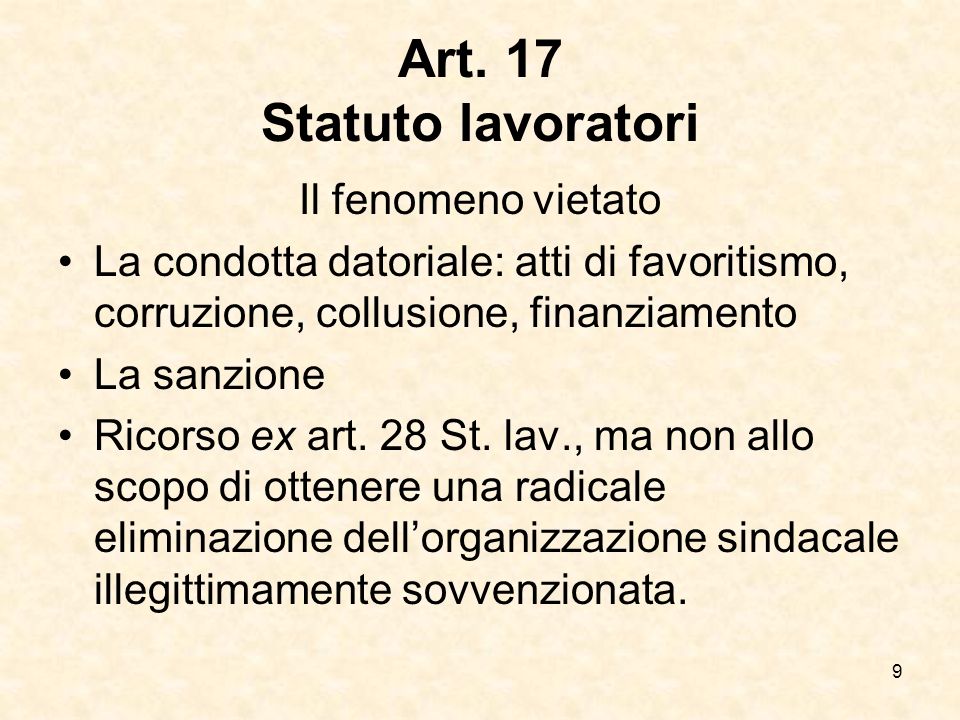 Art. 17 Statuto lavoratori