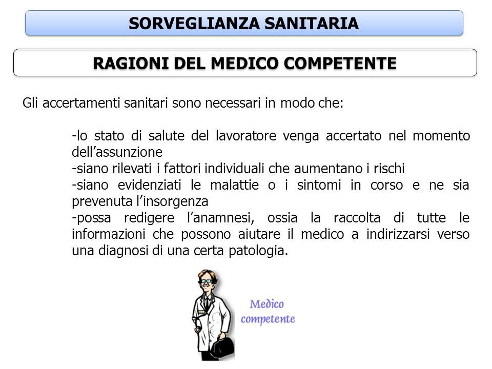 SORVEGLIANZA SANITARIA RAGIONI DEL MEDICO COMPETENTE