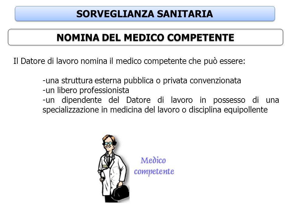 SORVEGLIANZA SANITARIA NOMINA DEL MEDICO COMPETENTE