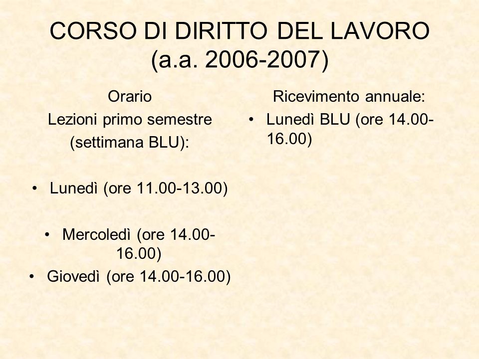 CORSO DI DIRITTO DEL LAVORO (a.a )