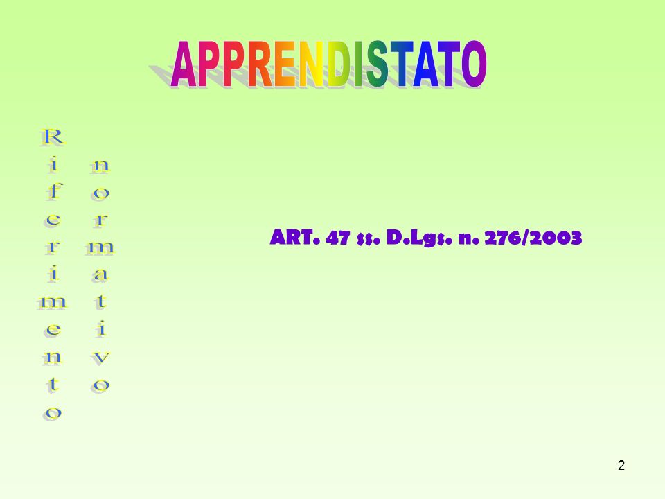 APPRENDISTATO ART. 47 ss. D.Lgs. n. 276/2003 Riferimento normativo