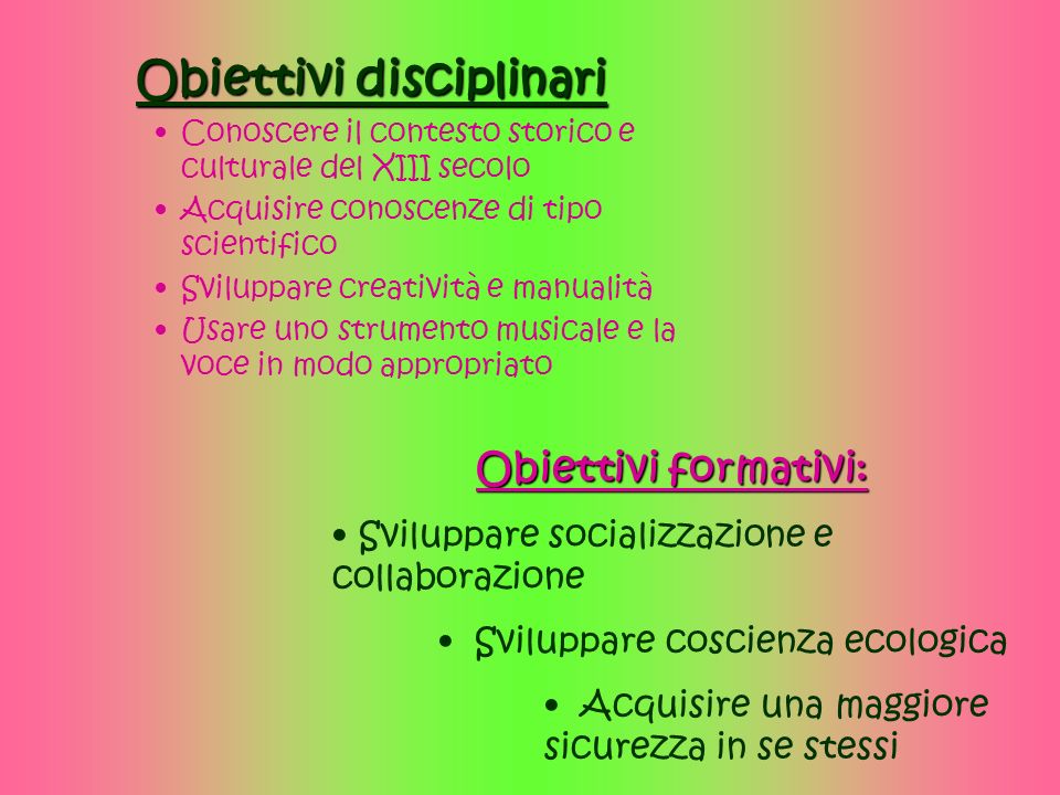 Obiettivi disciplinari