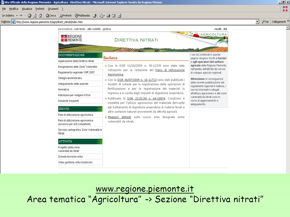 Area tematica Agricoltura -> Sezione Direttiva nitrati