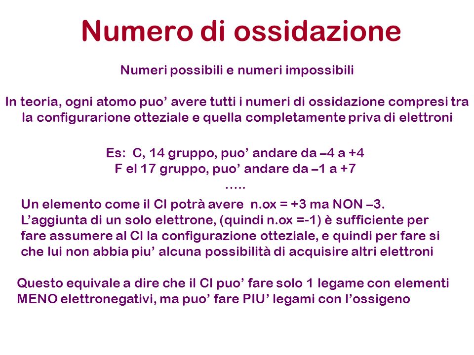 Numero di ossidazione Numeri possibili e numeri impossibili