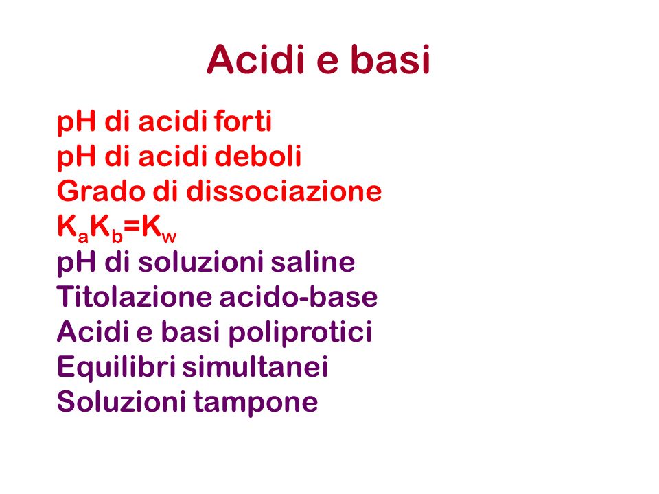 Acidi e basi pH di acidi forti pH di acidi deboli