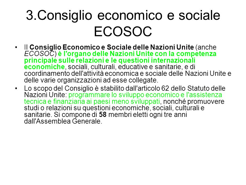 3.Consiglio economico e sociale ECOSOC