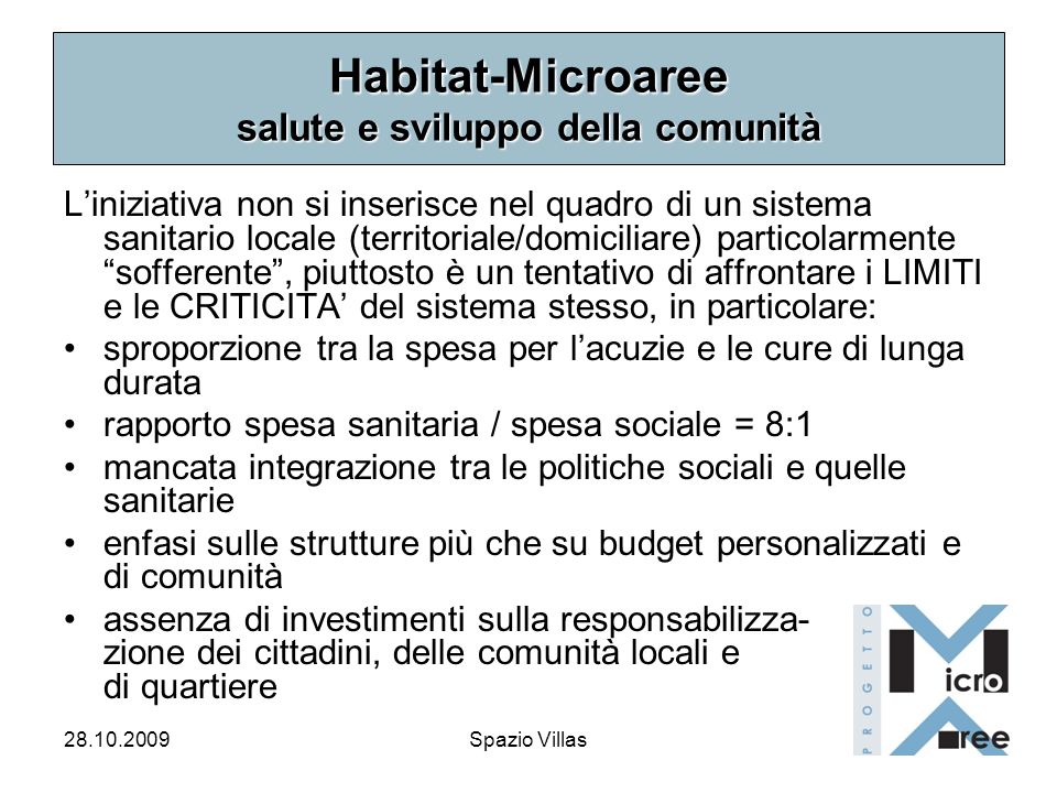 Habitat-Microaree salute e sviluppo della comunità