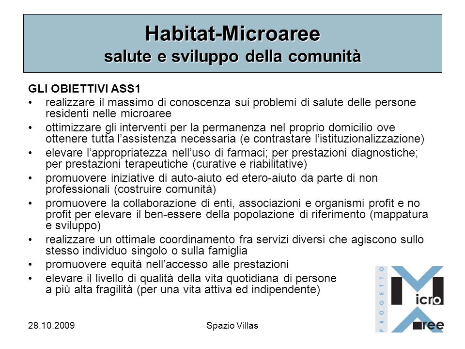 Habitat-Microaree salute e sviluppo della comunità