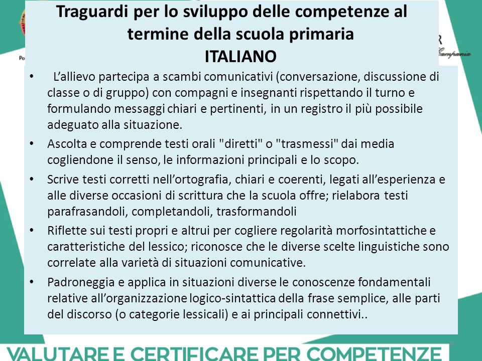 Traguardi per lo sviluppo delle competenze al termine della scuola primaria ITALIANO