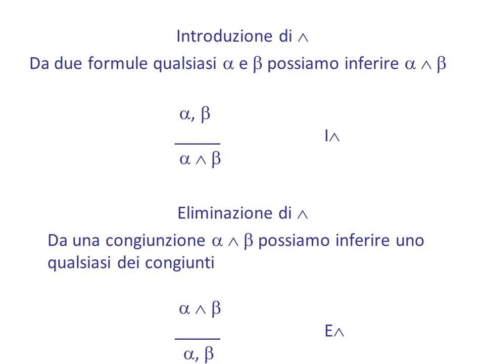 Introduzione di  Da due formule qualsiasi a e b possiamo inferire a  b. a, b. _____ I a  b.