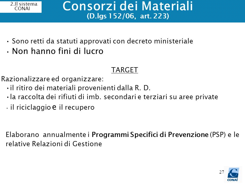 Consorzi dei Materiali (D.lgs 152/06, art. 223)