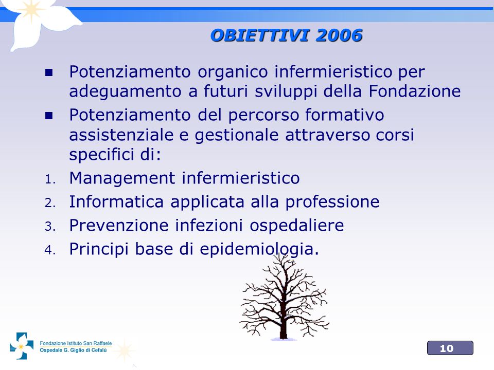 OBIETTIVI 2006 Potenziamento organico infermieristico per adeguamento a futuri sviluppi della Fondazione.