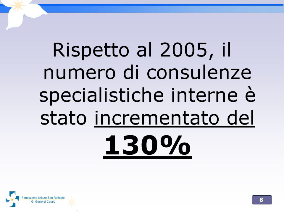 Rispetto al 2005, il numero di consulenze specialistiche interne è stato incrementato del 130%