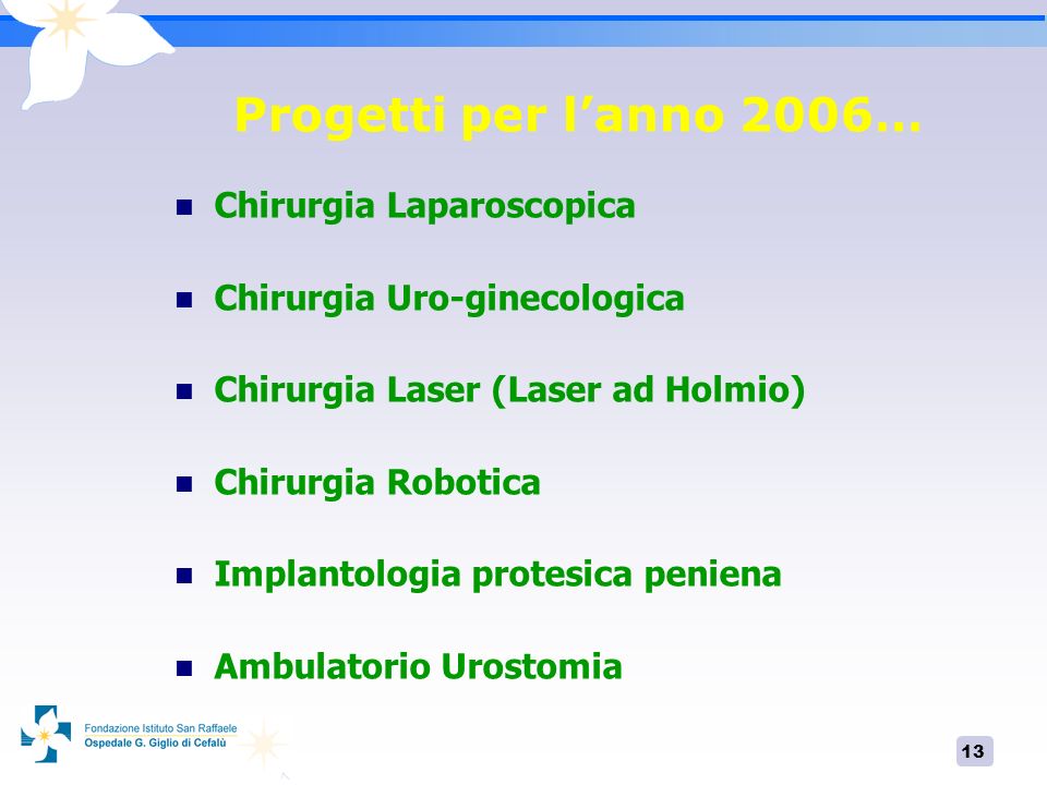 Progetti per l’anno 2006… Chirurgia Laparoscopica