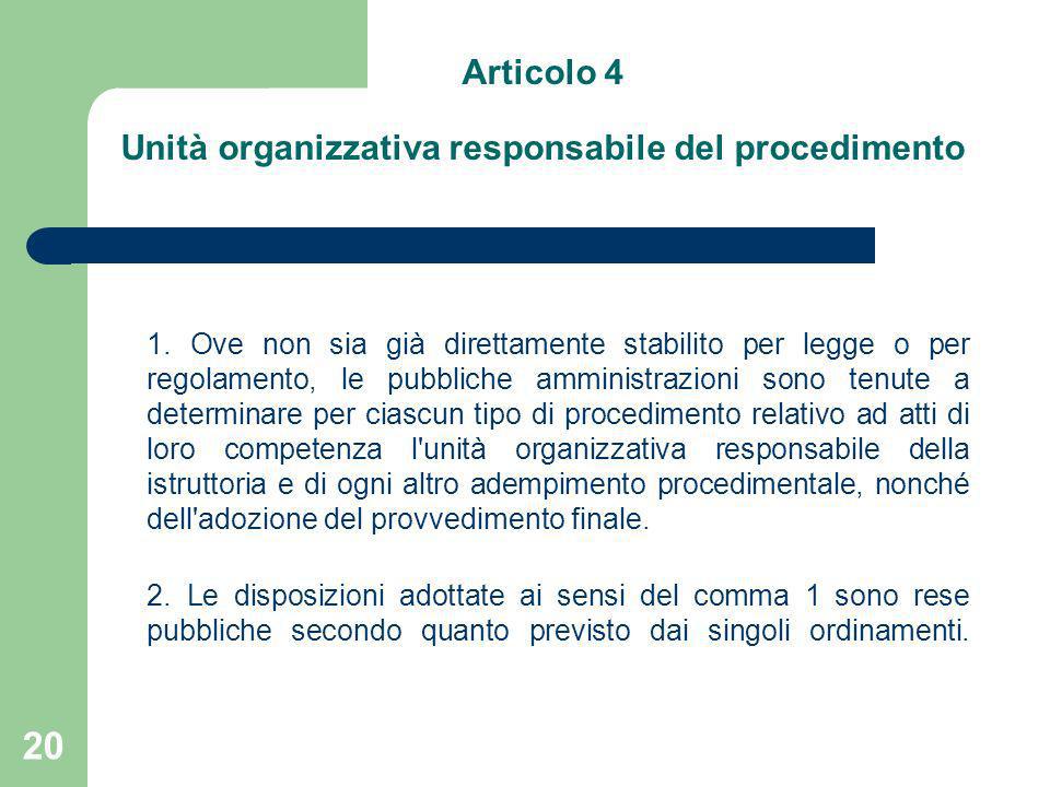 Articolo 4 Unità organizzativa responsabile del procedimento
