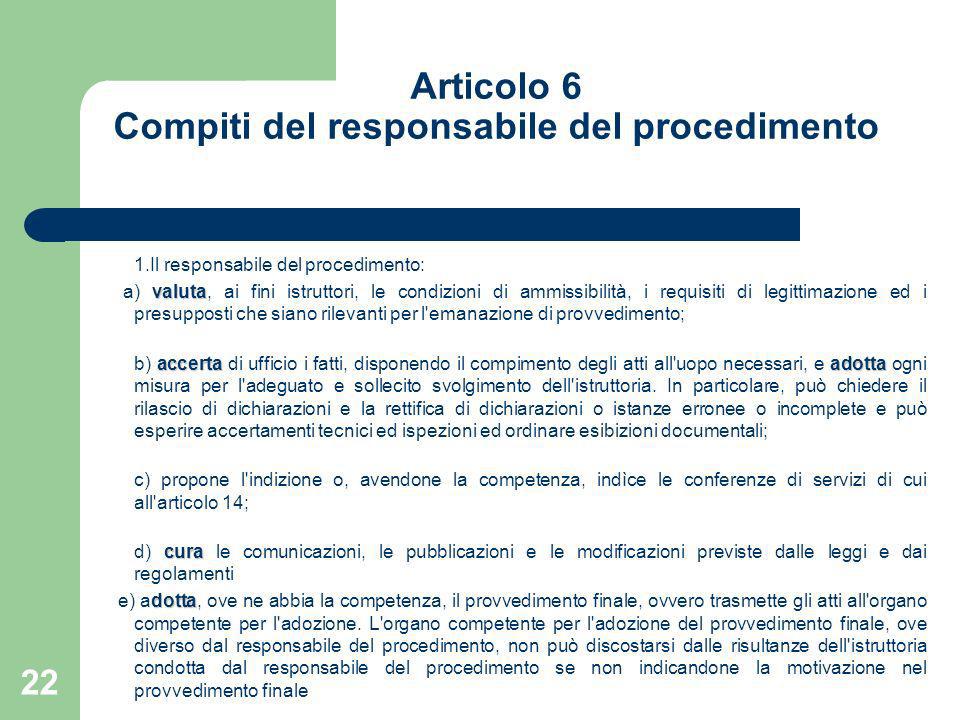 Articolo 6 Compiti del responsabile del procedimento
